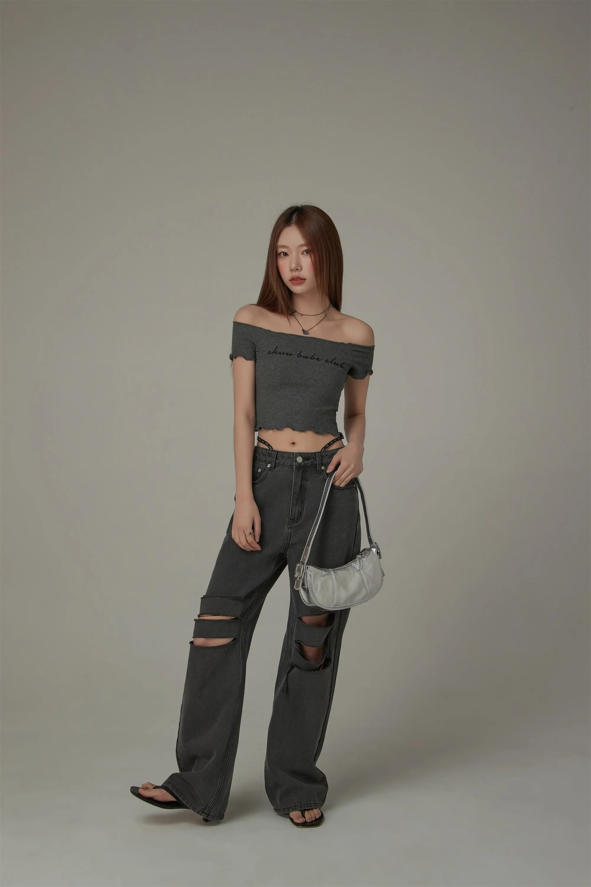 Chuu Babe Club Ruffled Off-The-Shoulder T-Shirt