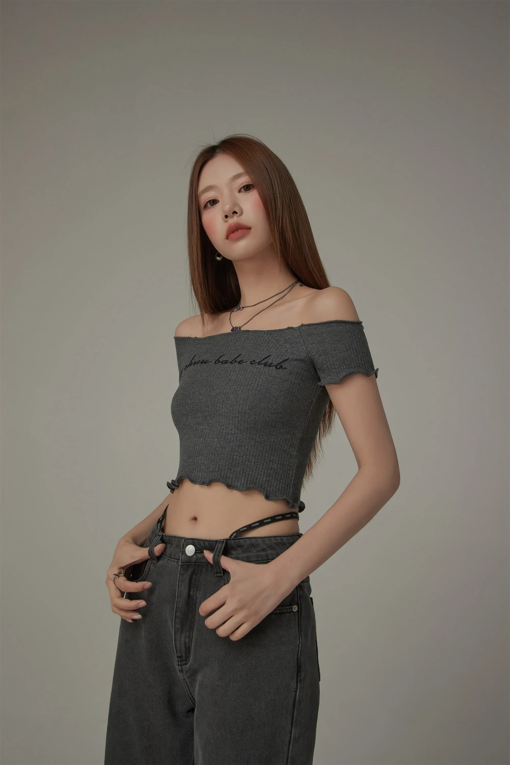 Chuu Babe Club Ruffled Off-The-Shoulder T-Shirt