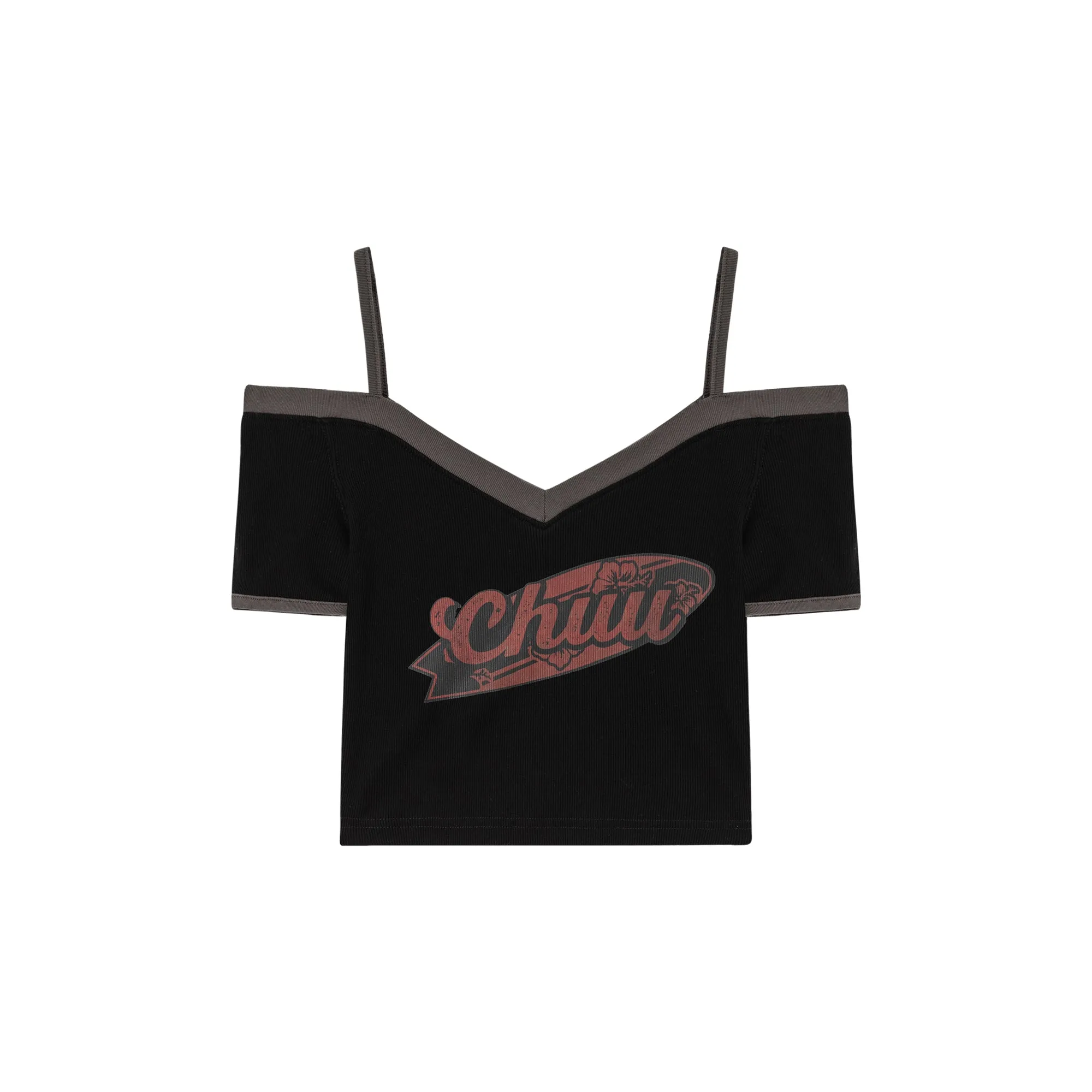 Chuu Lettering Off-The-Shoulder Crop T-Shirt