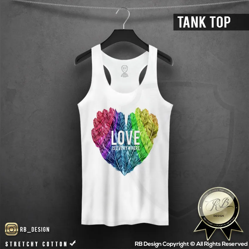 Colorful Feather Heart Womens T-shirt LOVE is Everywhere Slogan RB Design WD046