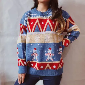 Colorful Snowman Pattern Christmas Pullover Fair Isle Sweater