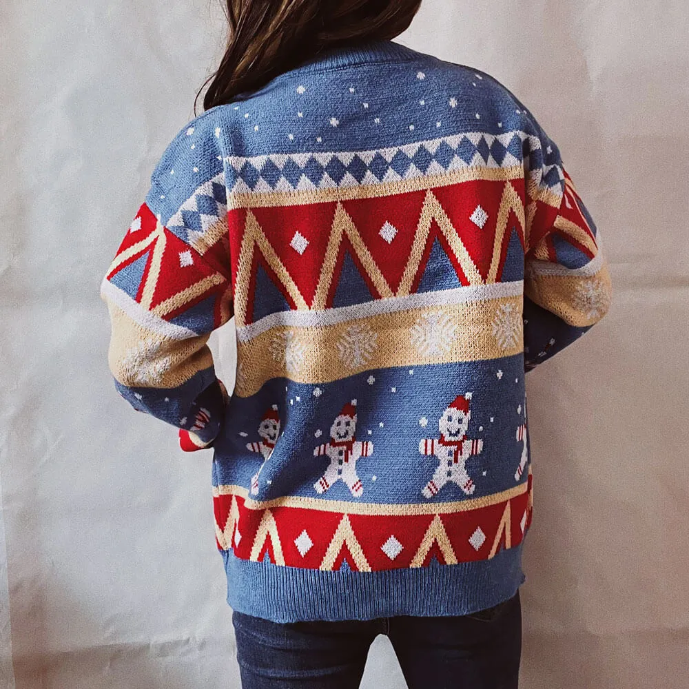 Colorful Snowman Pattern Christmas Pullover Fair Isle Sweater