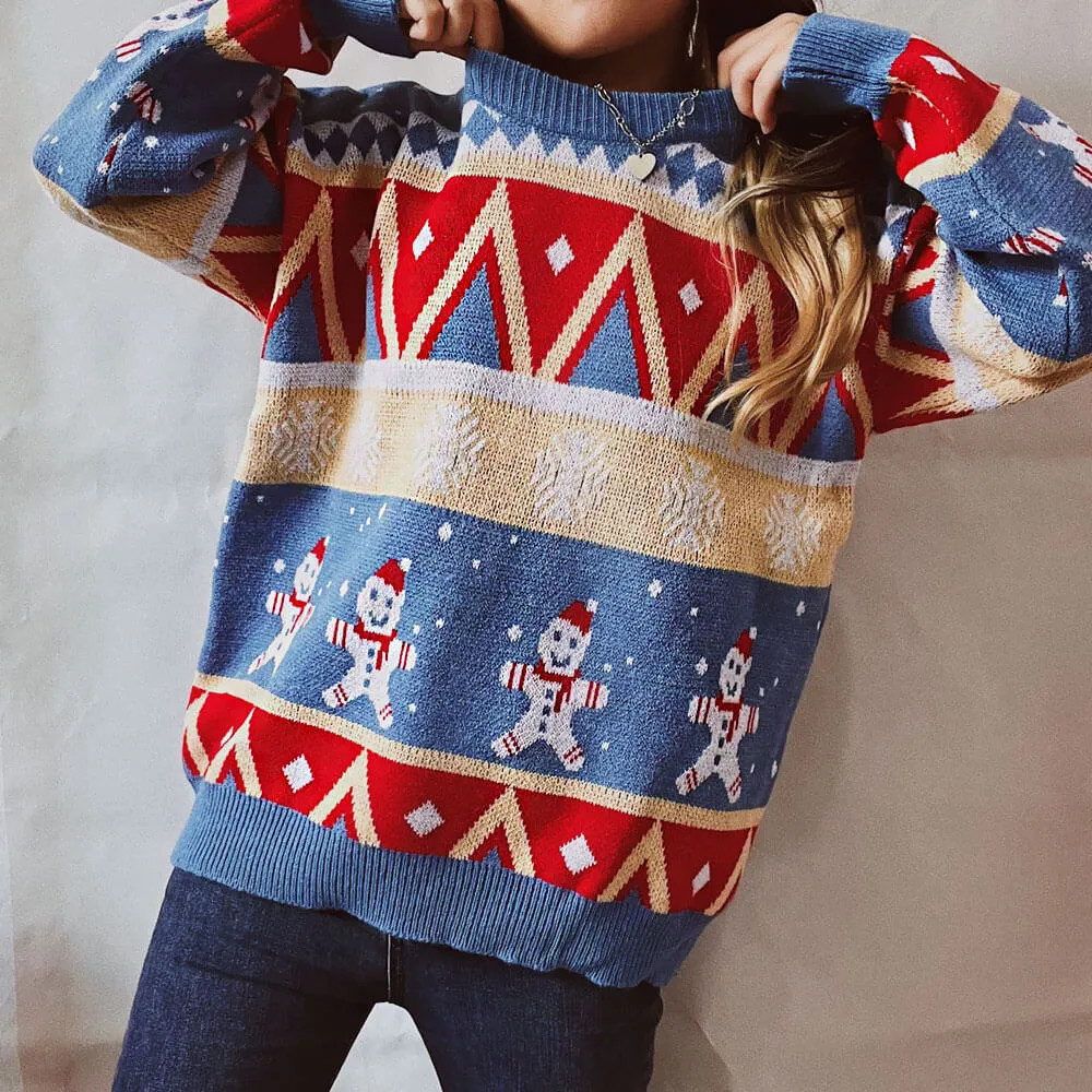 Colorful Snowman Pattern Christmas Pullover Fair Isle Sweater