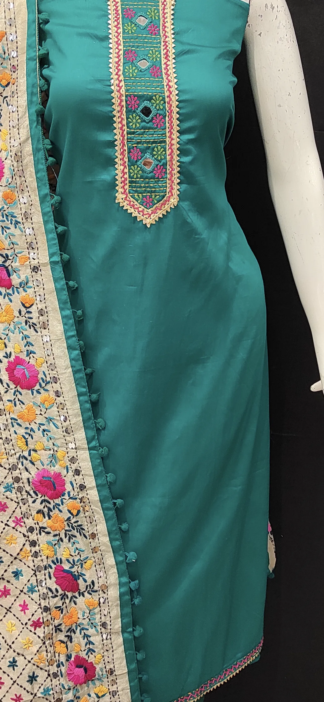 Cotton Unstitched Suit with Phulkari Dupatta