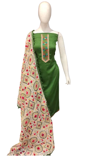 Cotton Unstitched Suit with Phulkari Dupatta