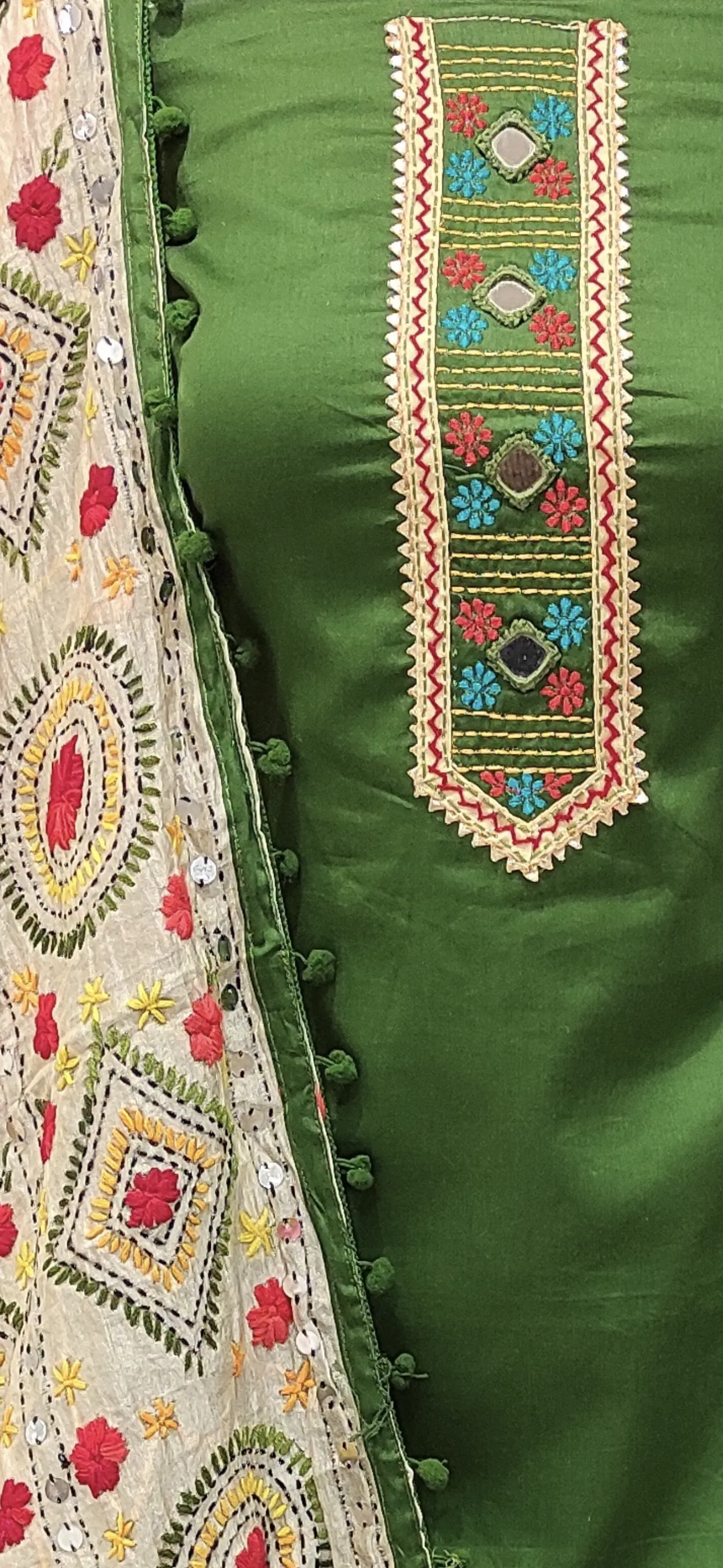 Cotton Unstitched Suit with Phulkari Dupatta