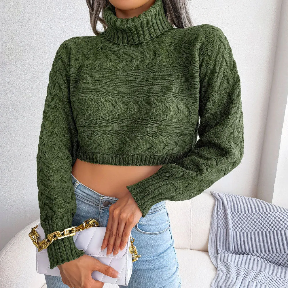 Cozy Turtleneck Long sleeve Cropped Fisherman Sweater