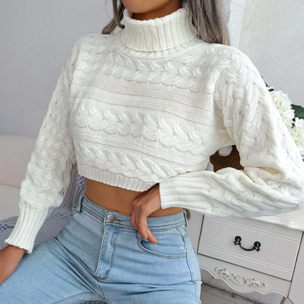 Cozy Turtleneck Long sleeve Cropped Fisherman Sweater