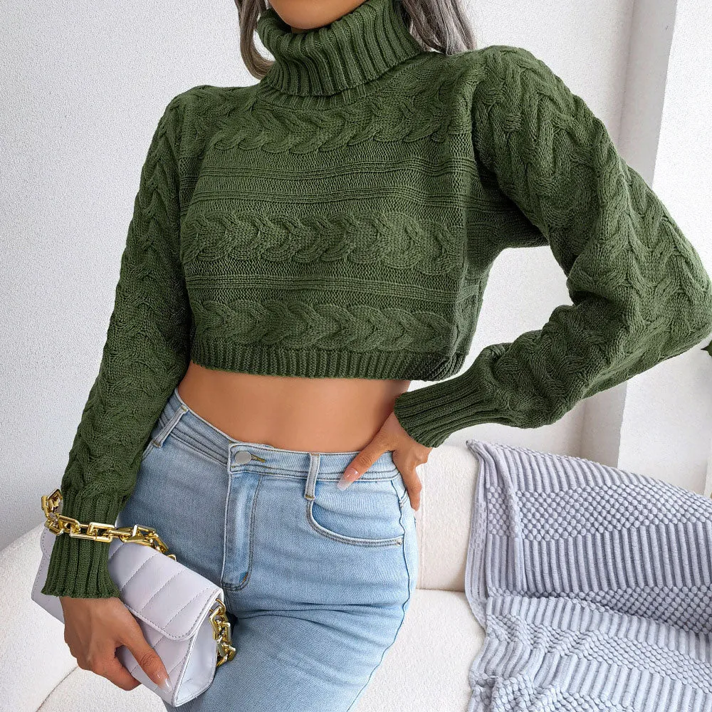 Cozy Turtleneck Long sleeve Cropped Fisherman Sweater