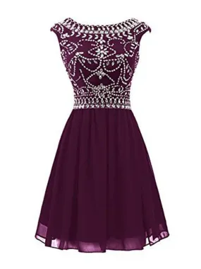 Custom Made A Line Round Neck Purple Short Prom Dresses, Short Graduation Dresses, Homecoming Dresses