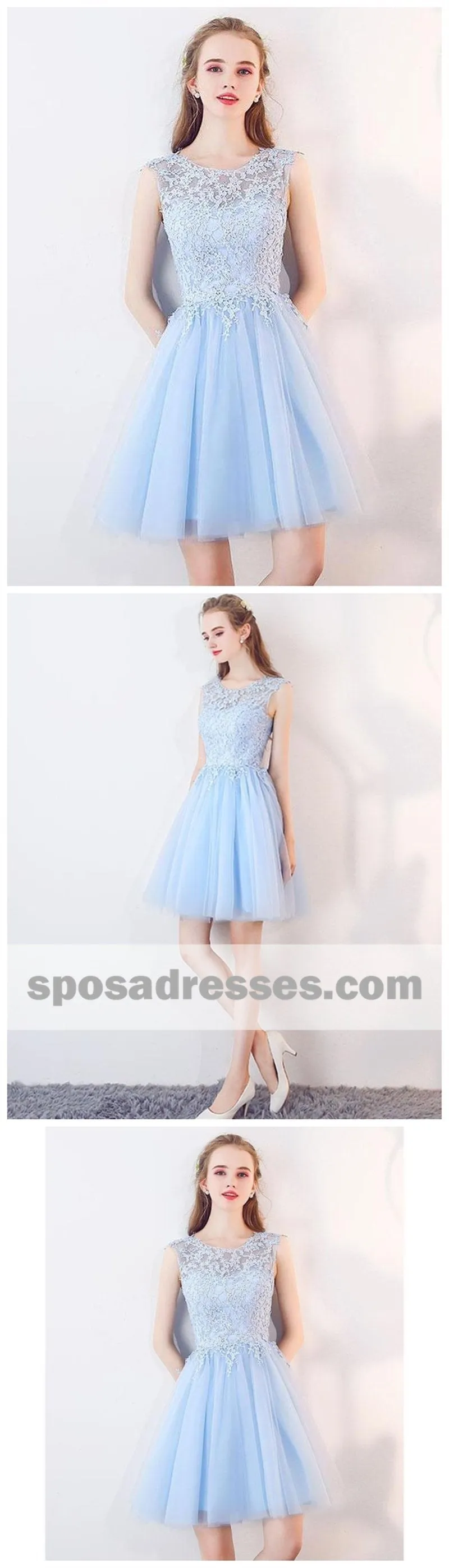 Cute Blue Illusion Lace Cheap Short Homecoming Dresses Online, BDY0297