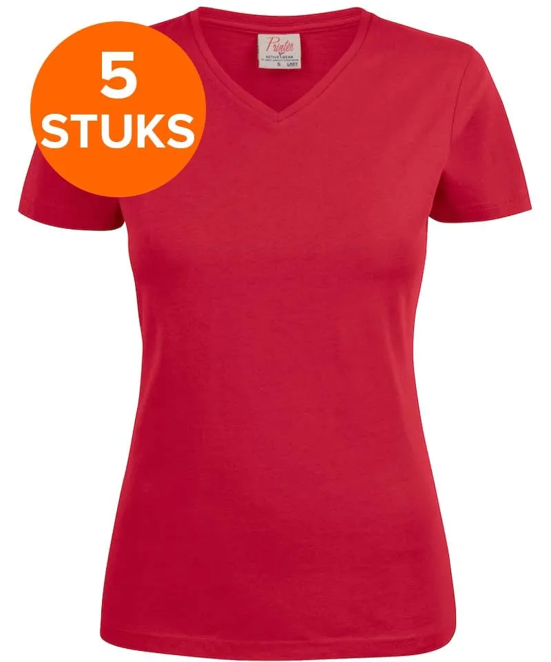 Dames t-shirt v-hals Printer 5 pack