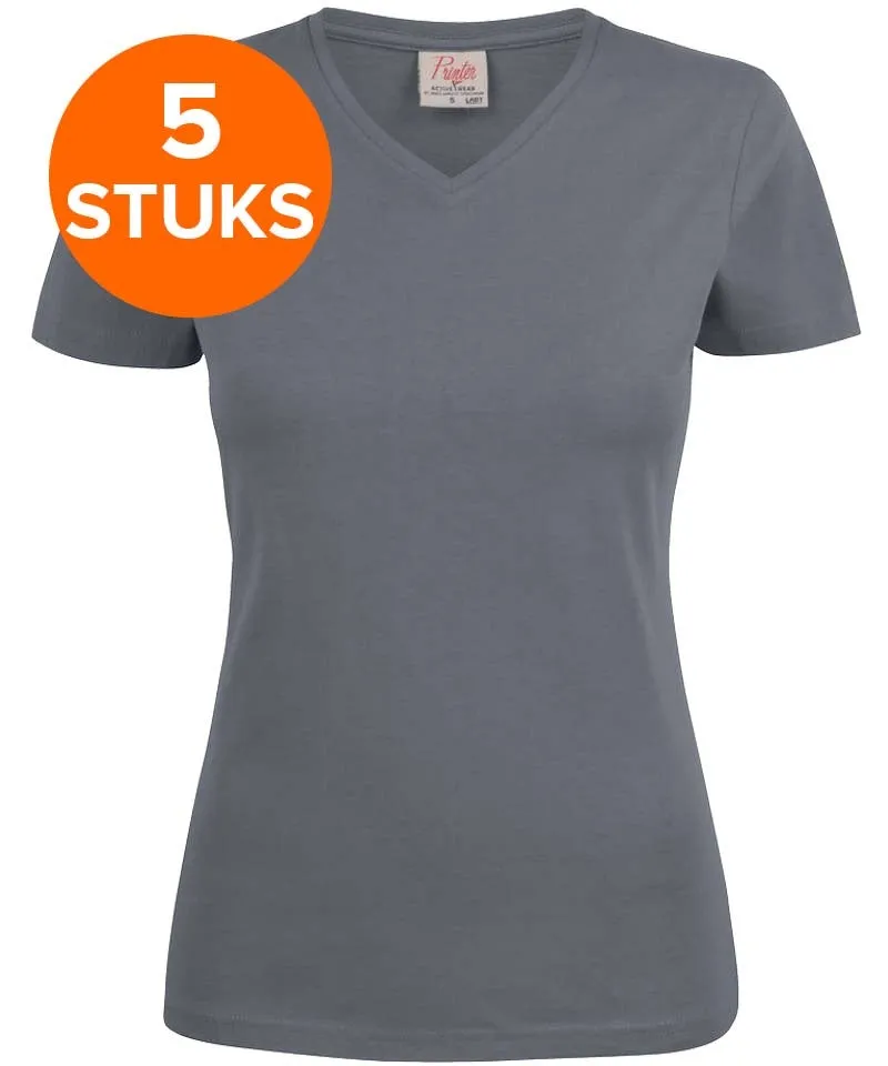 Dames t-shirt v-hals Printer 5 pack