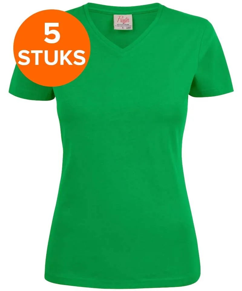 Dames t-shirt v-hals Printer 5 pack