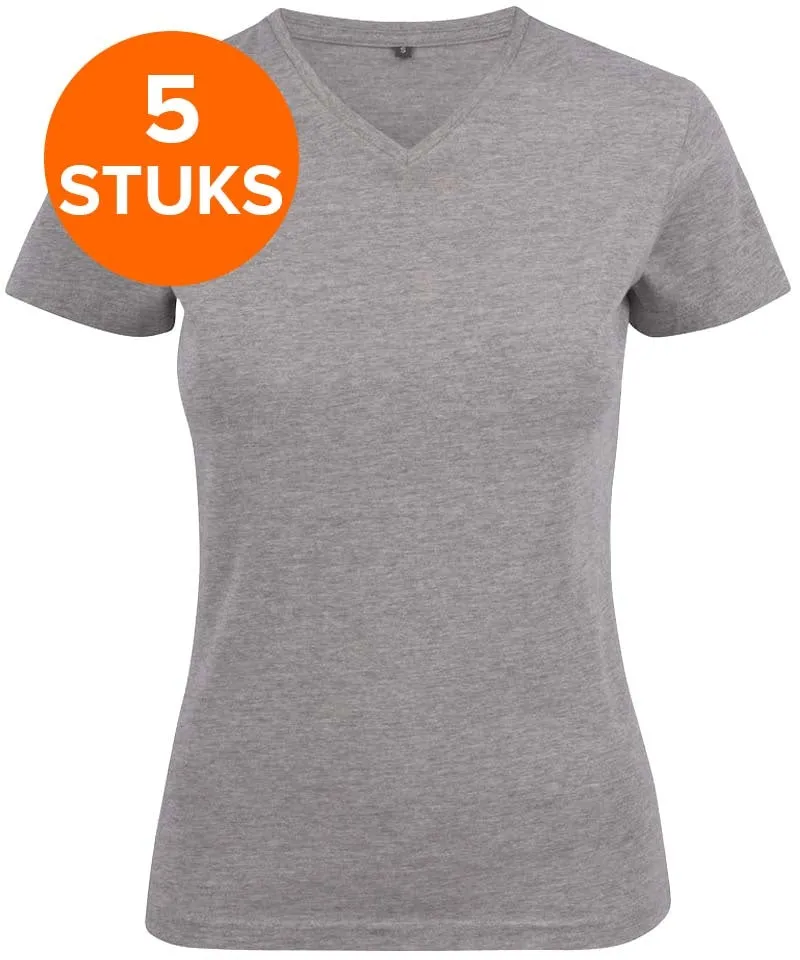 Dames t-shirt v-hals Printer 5 pack