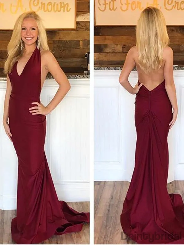 Deep V-neck Open Back Satin Mermaid Long Prom Dresses Evening Dresses.DB10237