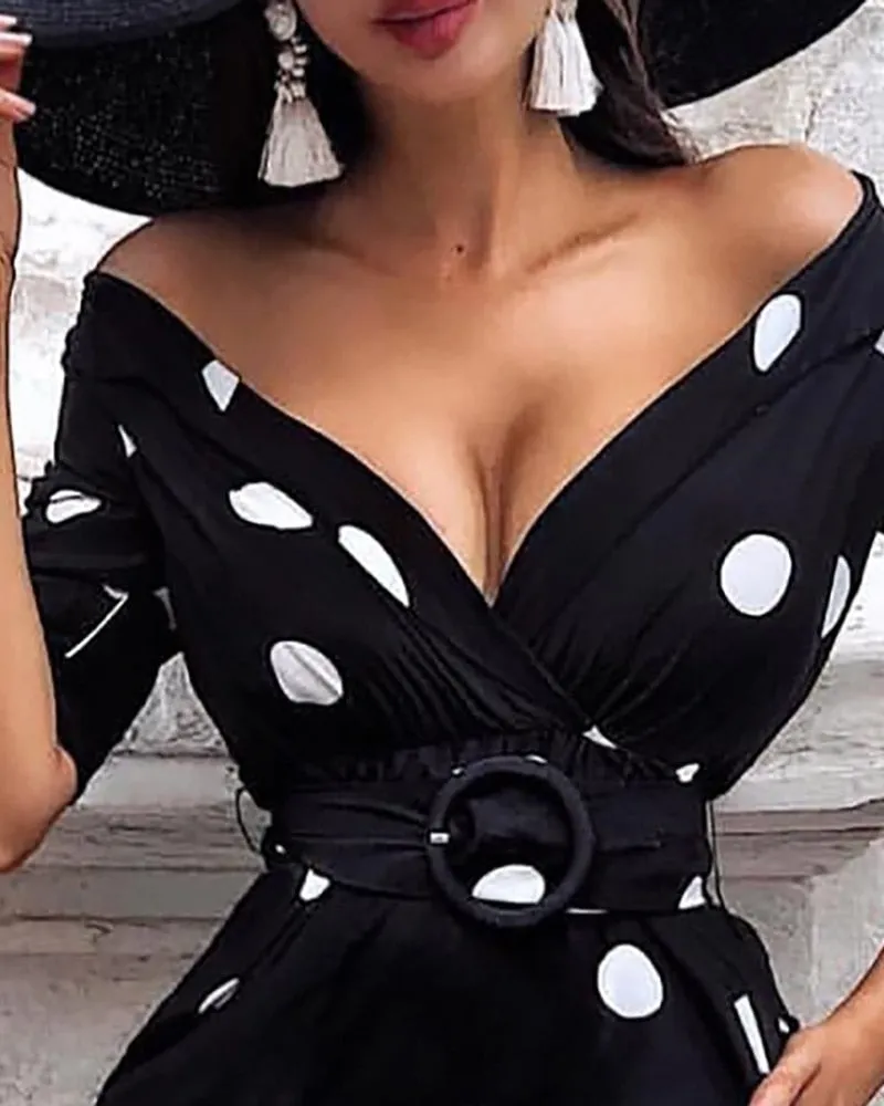 Deep V Neck Polka Dot