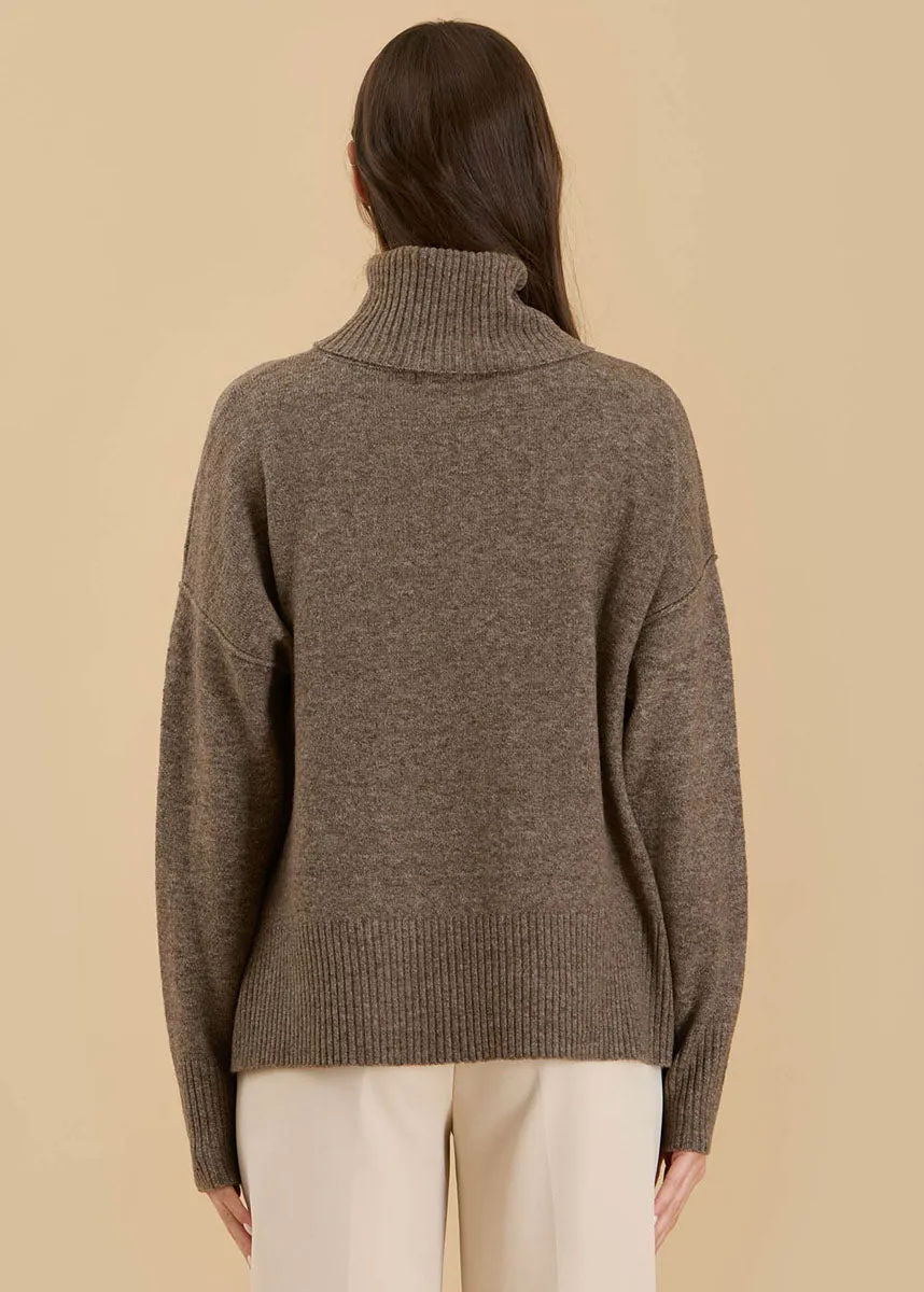 Delaney Front Seam Turtleneck - Dark Mocha