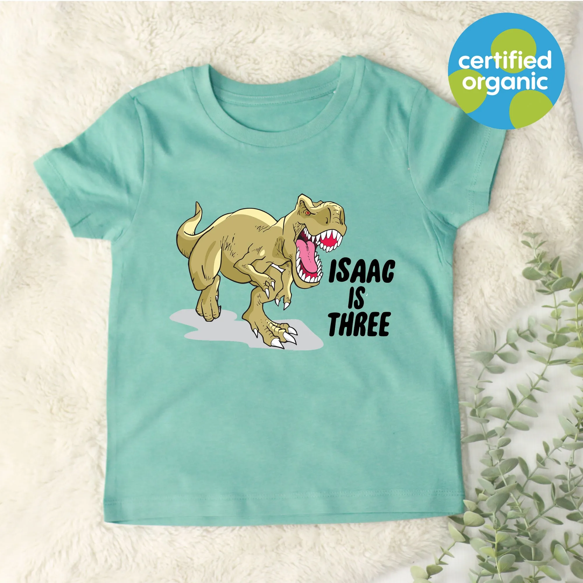 Dino Birthday Personalised Kids Organic T-Shirt