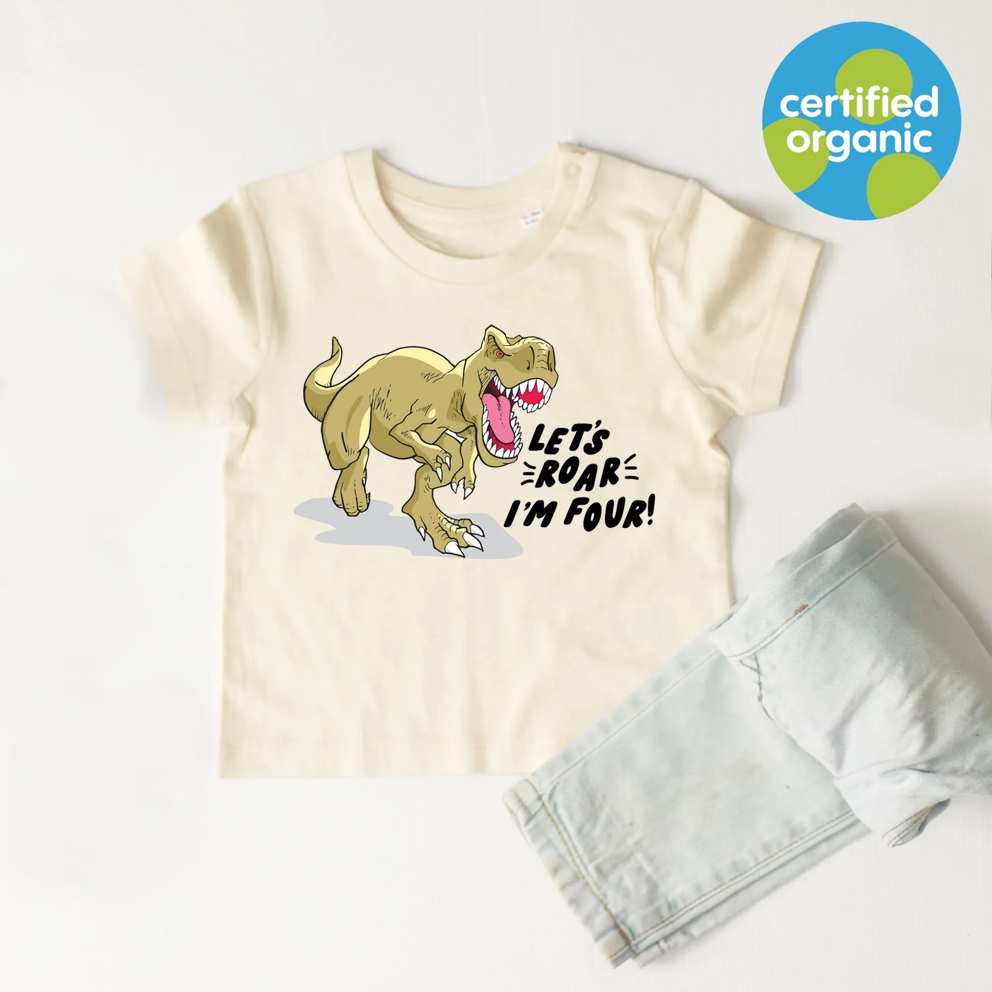 Dino Birthday Personalised Kids Organic T-Shirt