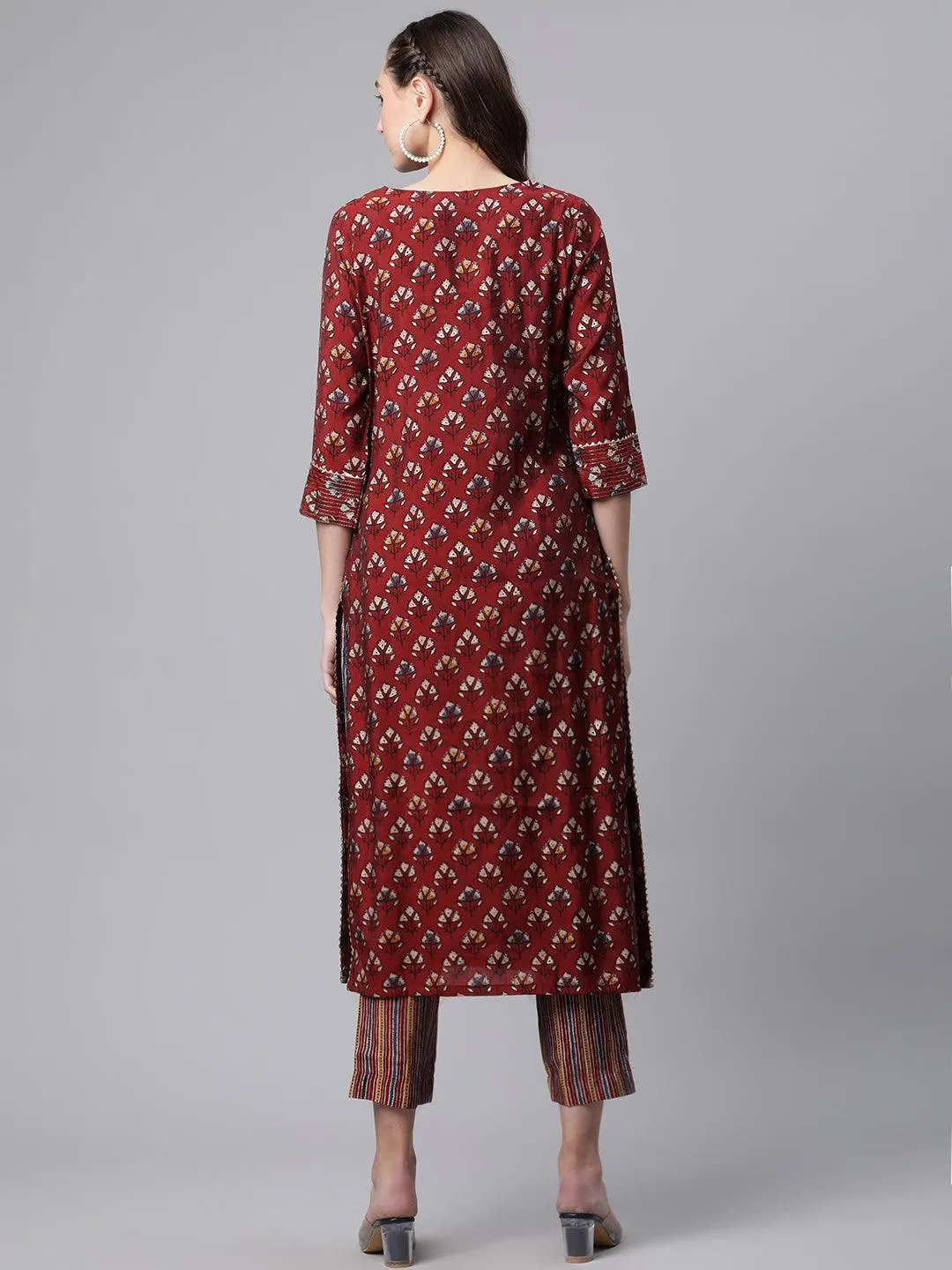 Divena Maroon Chanderi Kurta pant set