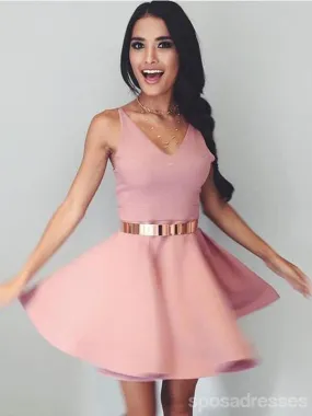 Dusty Pink V Neck Simple Short Cheap Homecoming Dresses Under 100, CM577