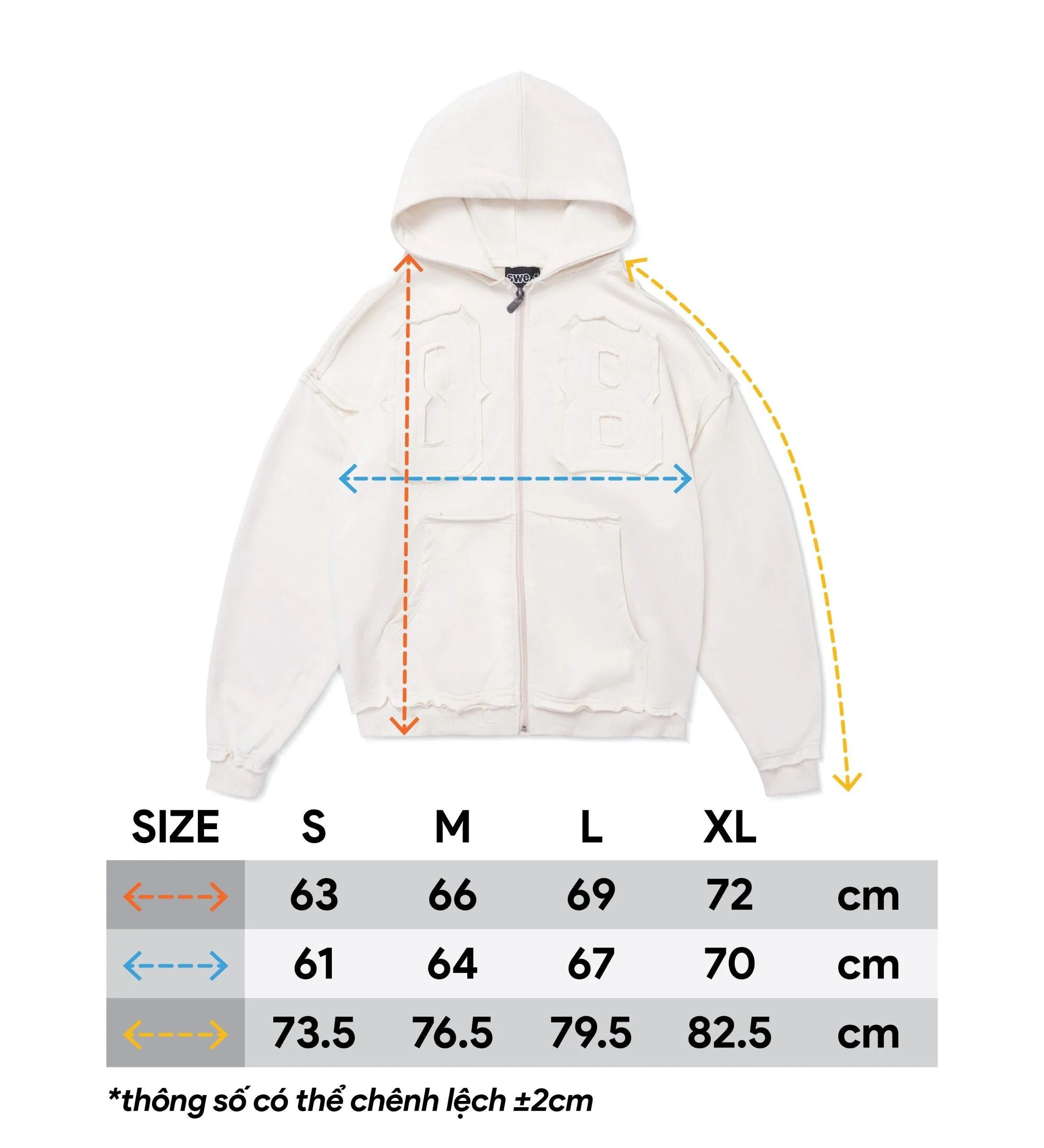 EIGHT ZIP HOODIE - CREAM