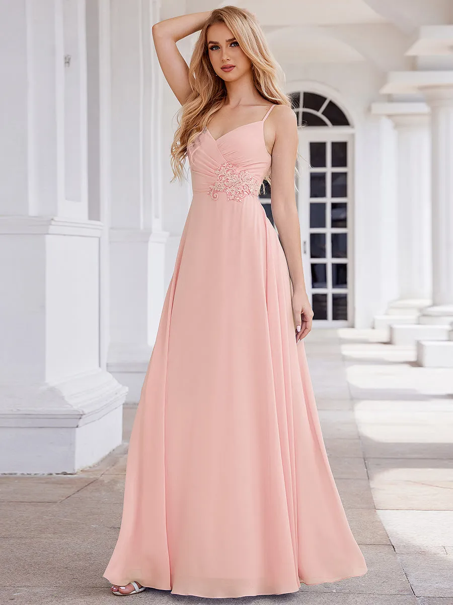 Elegant Bridesmaid Dresses Sleeveless A-Line Cross Back Chiffon Dresses with Embroidery Decoration