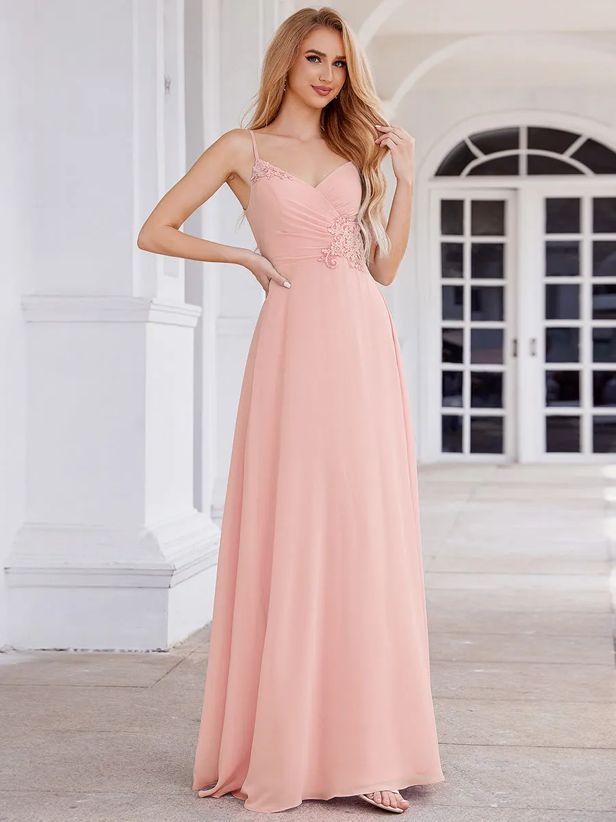 Elegant Bridesmaid Dresses Sleeveless A-Line Cross Back Chiffon Dresses with Embroidery Decoration