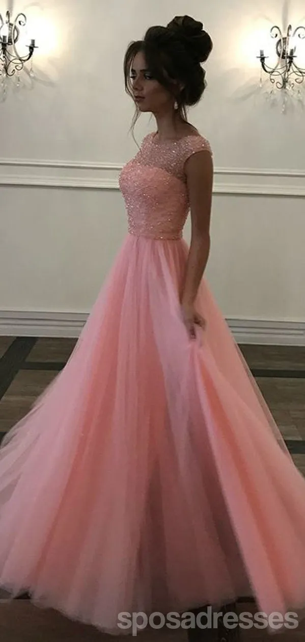 Elegant Pink A-line Jewel Maxi Long Prom Dresses,Evening Dresses,13181