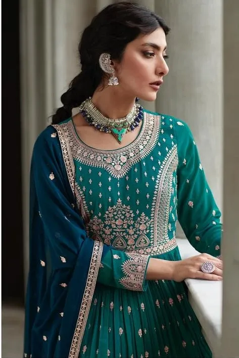 Embroidered Wedding Wear Salwar Suits Green