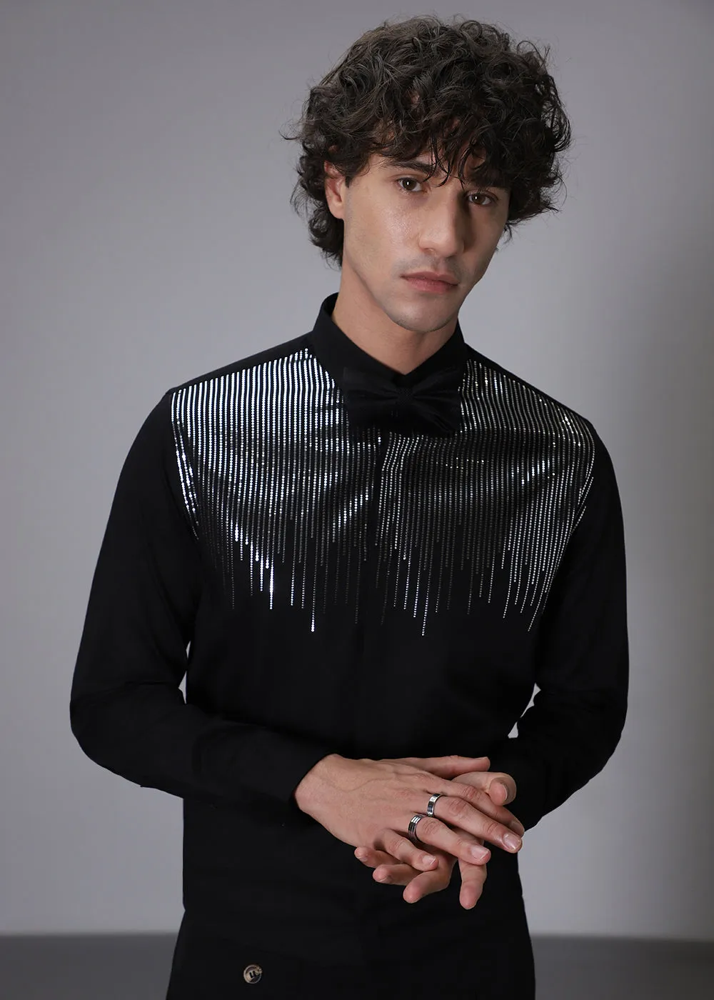 Flecked Sequenced Black Shirt