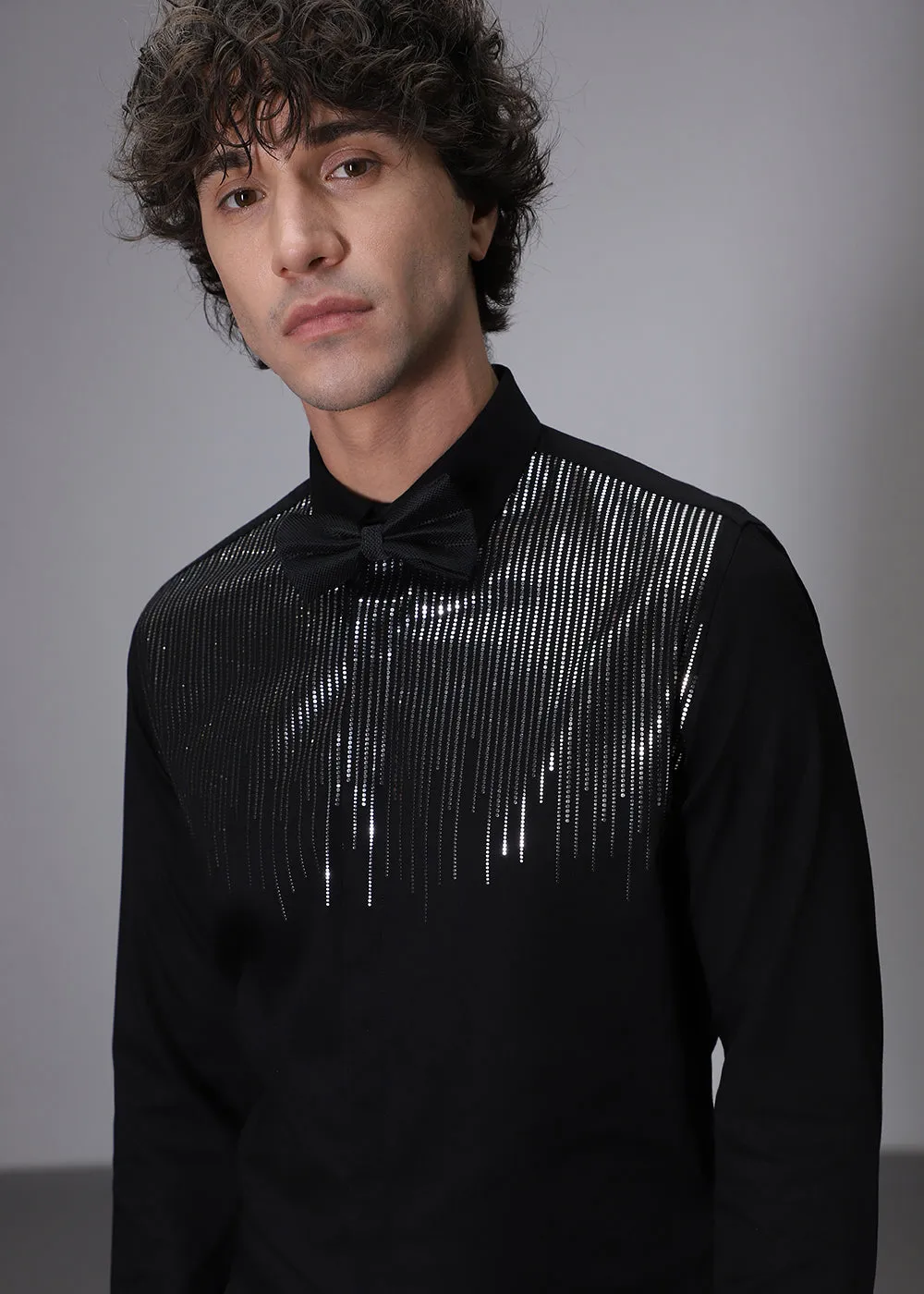 Flecked Sequenced Black Shirt