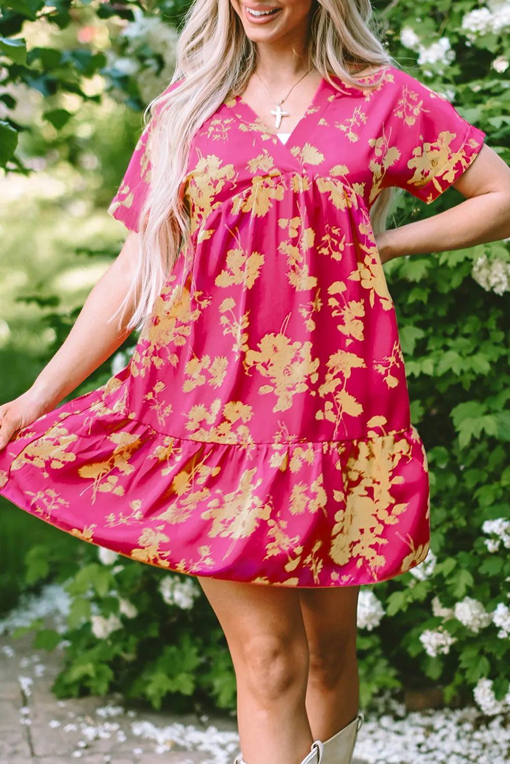 Floral Batwing Sleeve Smock Dresses