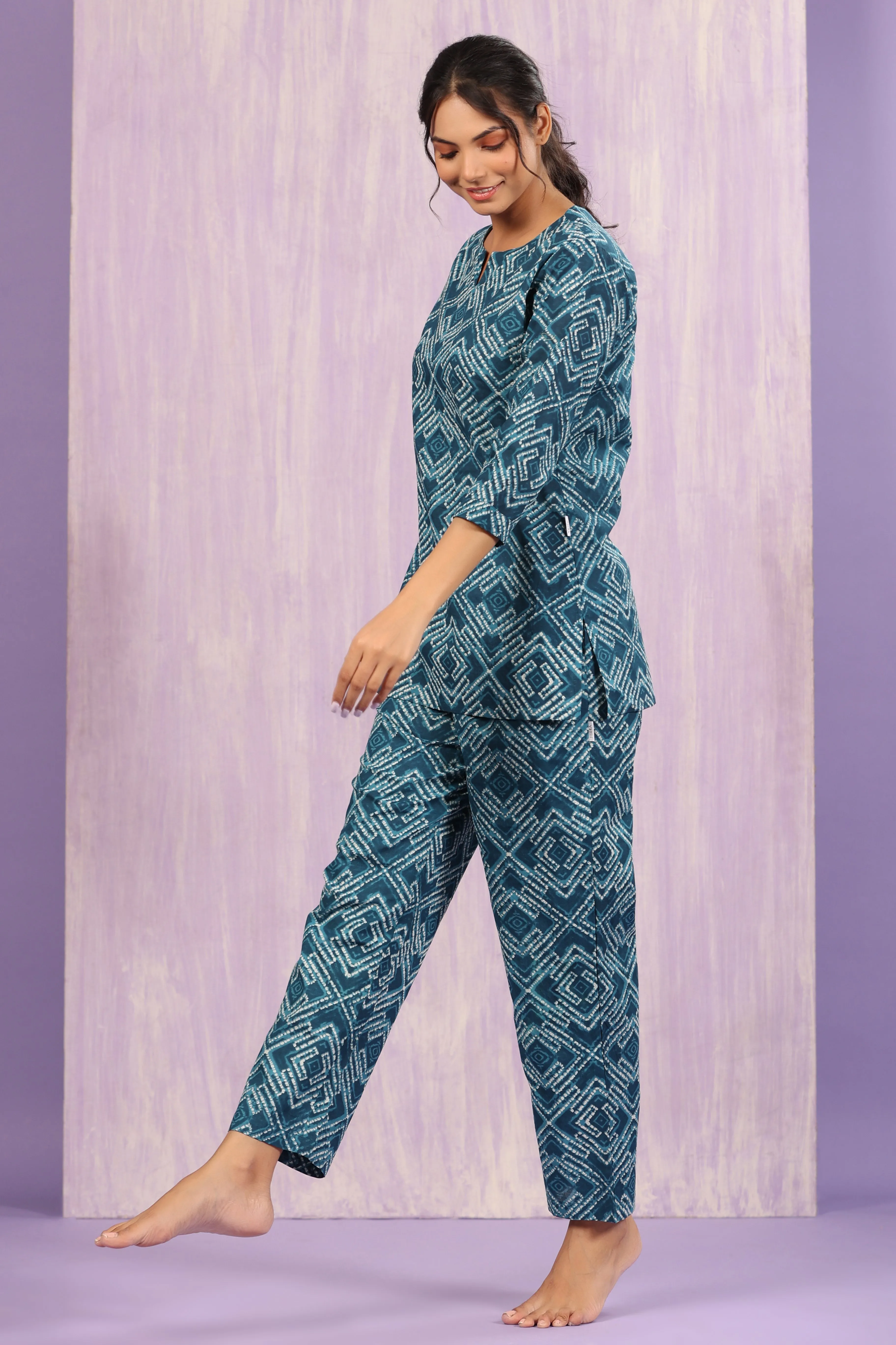 Geometrical Shibori on Indigo Loungewear Set