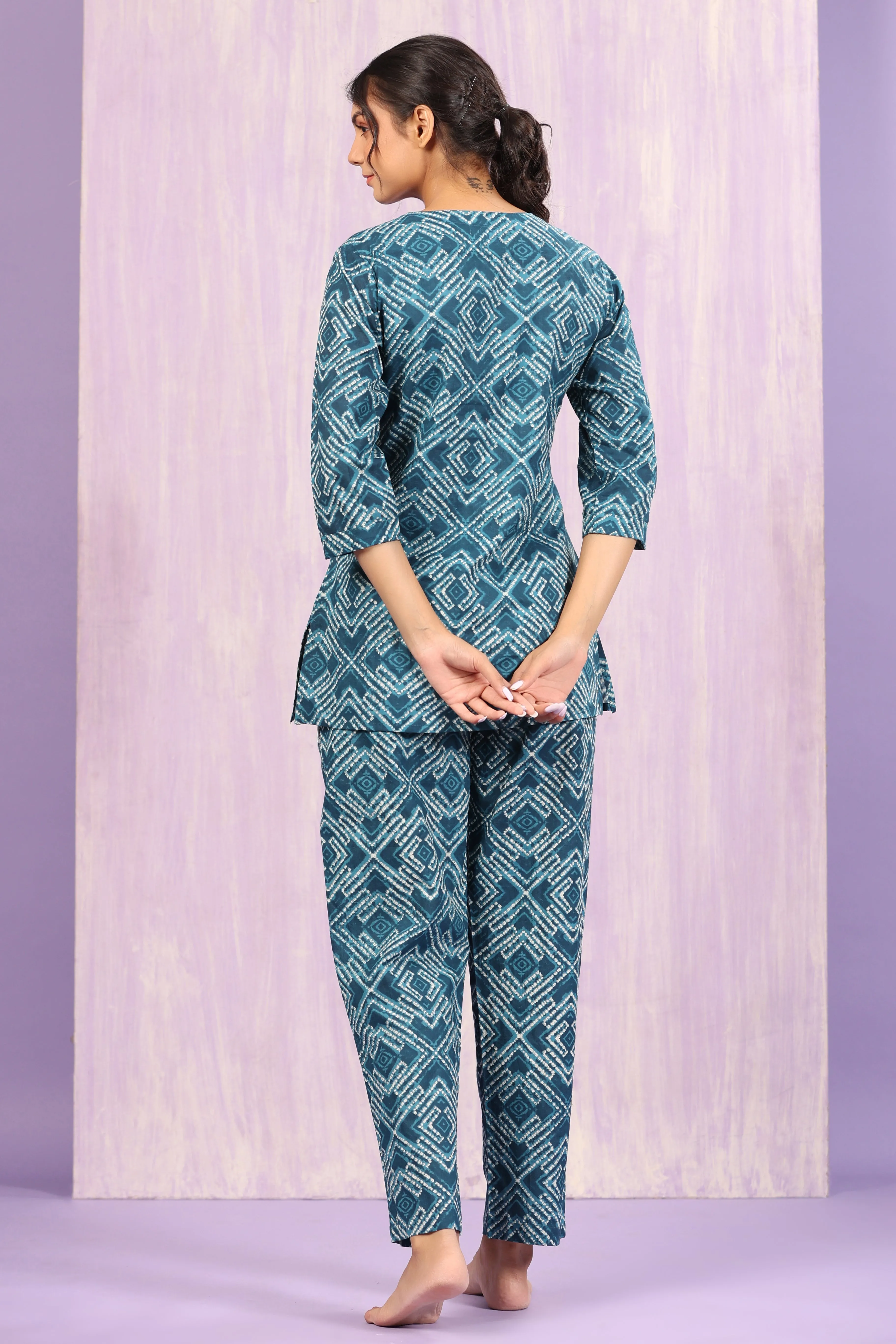 Geometrical Shibori on Indigo Loungewear Set