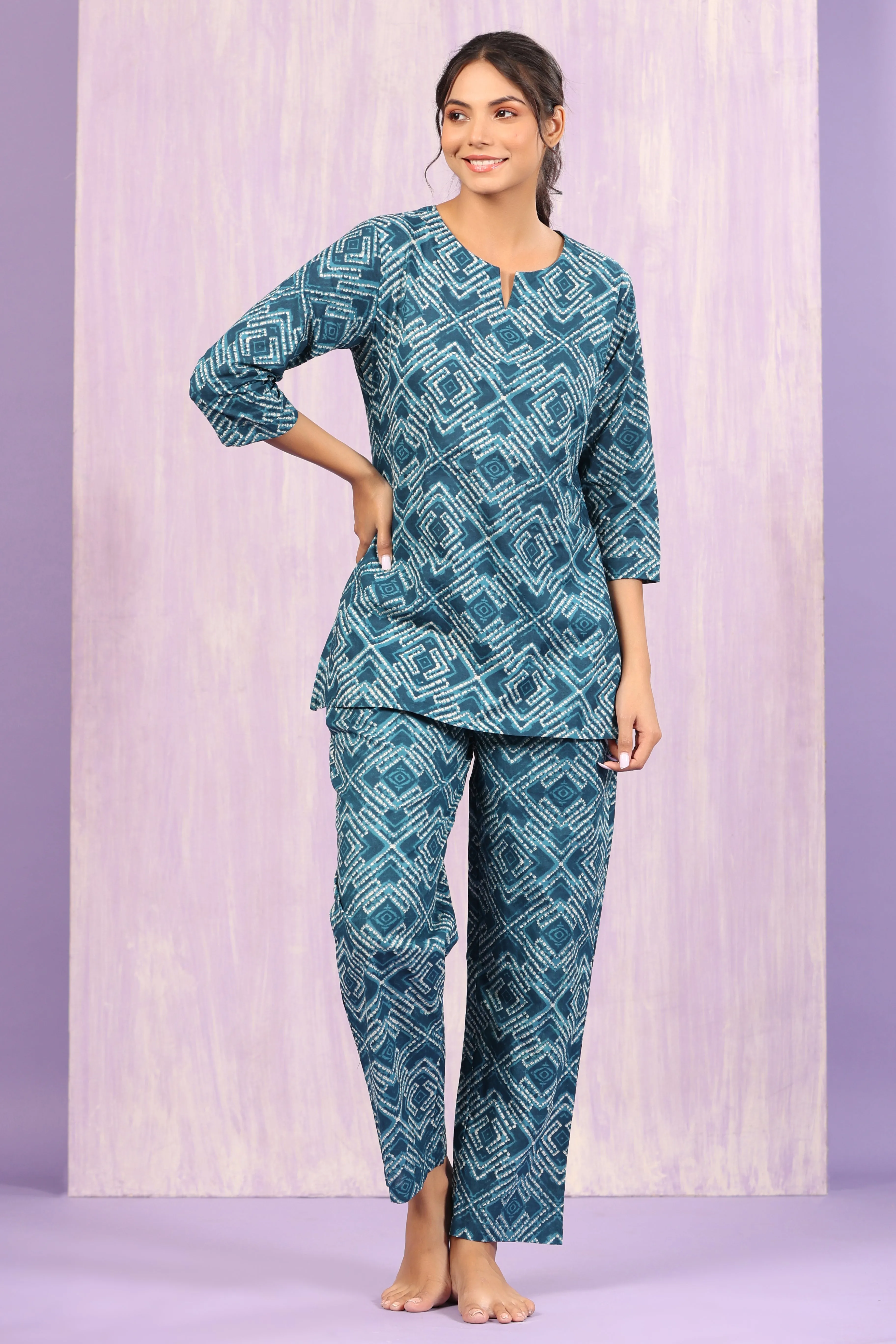 Geometrical Shibori on Indigo Loungewear Set