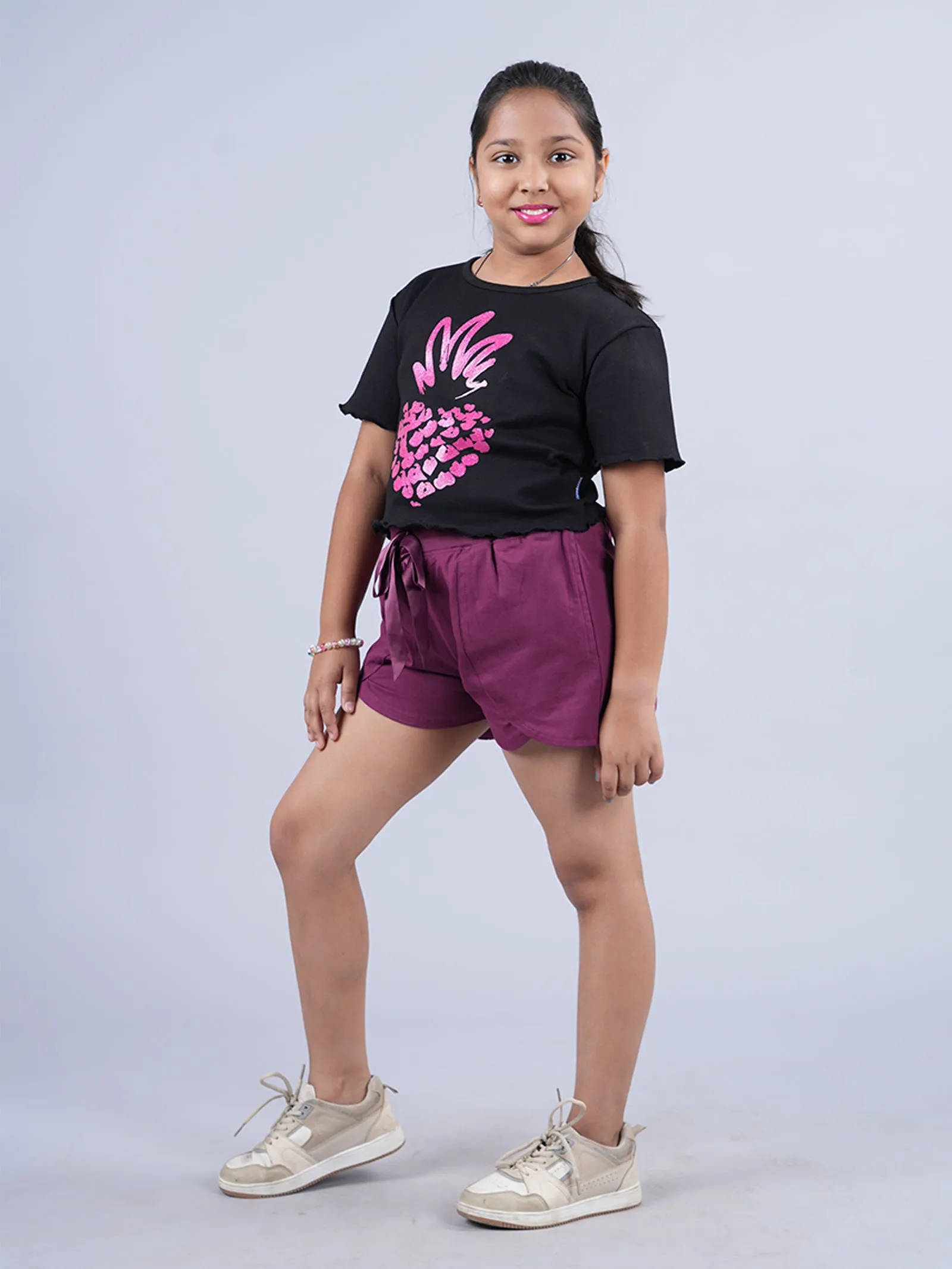 Girls Crop Tee & Over Lap Shorts Set