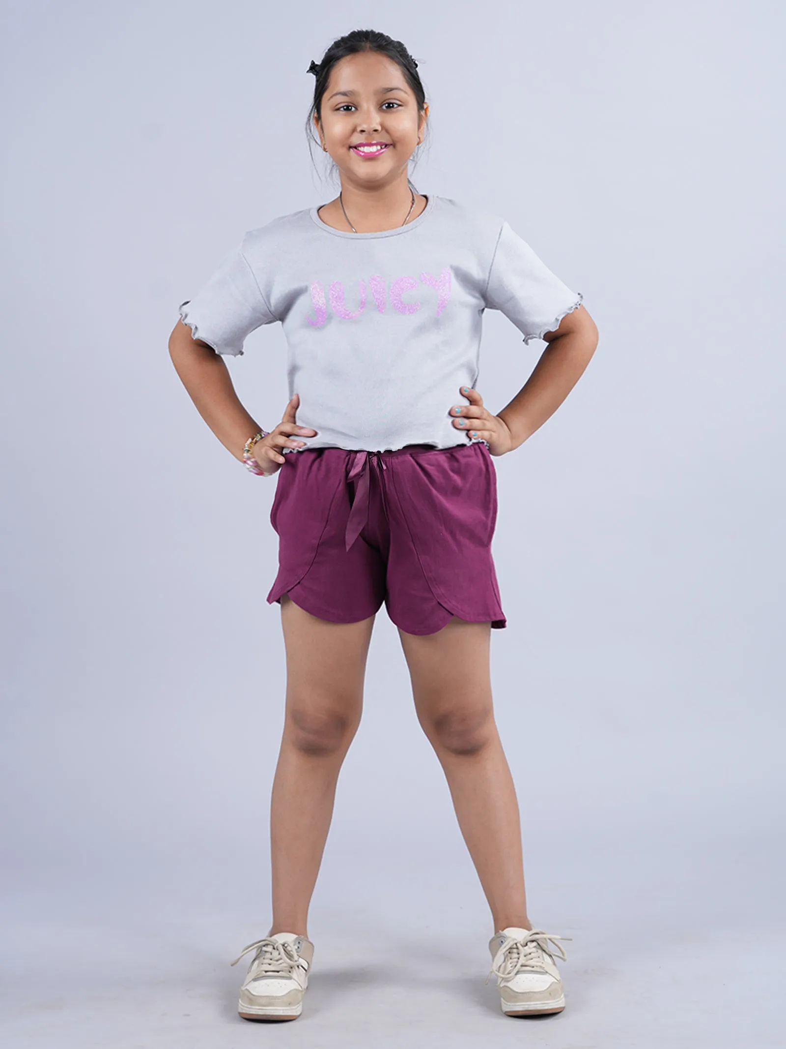 Girls Crop Tee & Over Lap Shorts Set