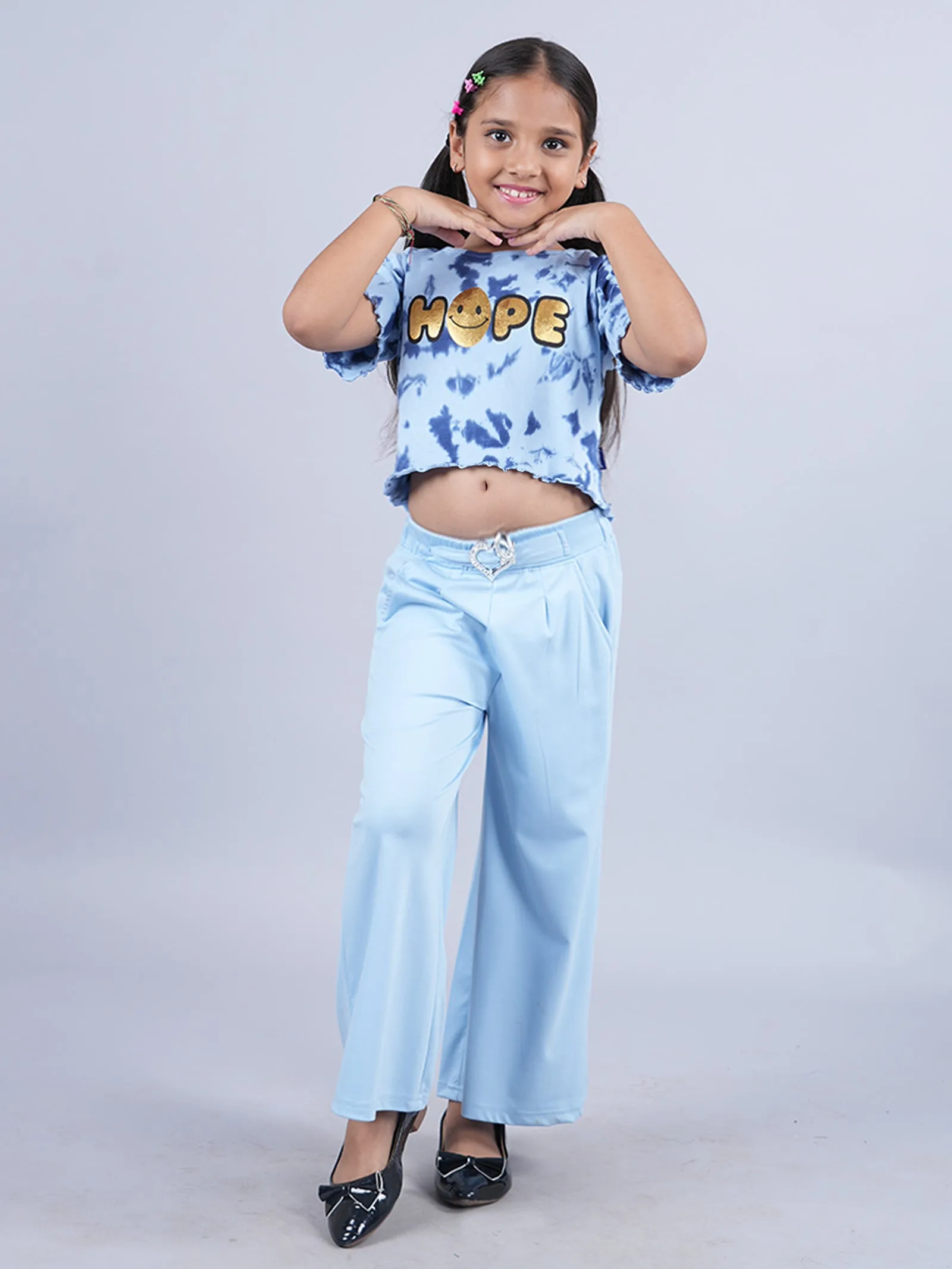 Girls Crop Tie & dye Tee & Wide Leg Pant Set