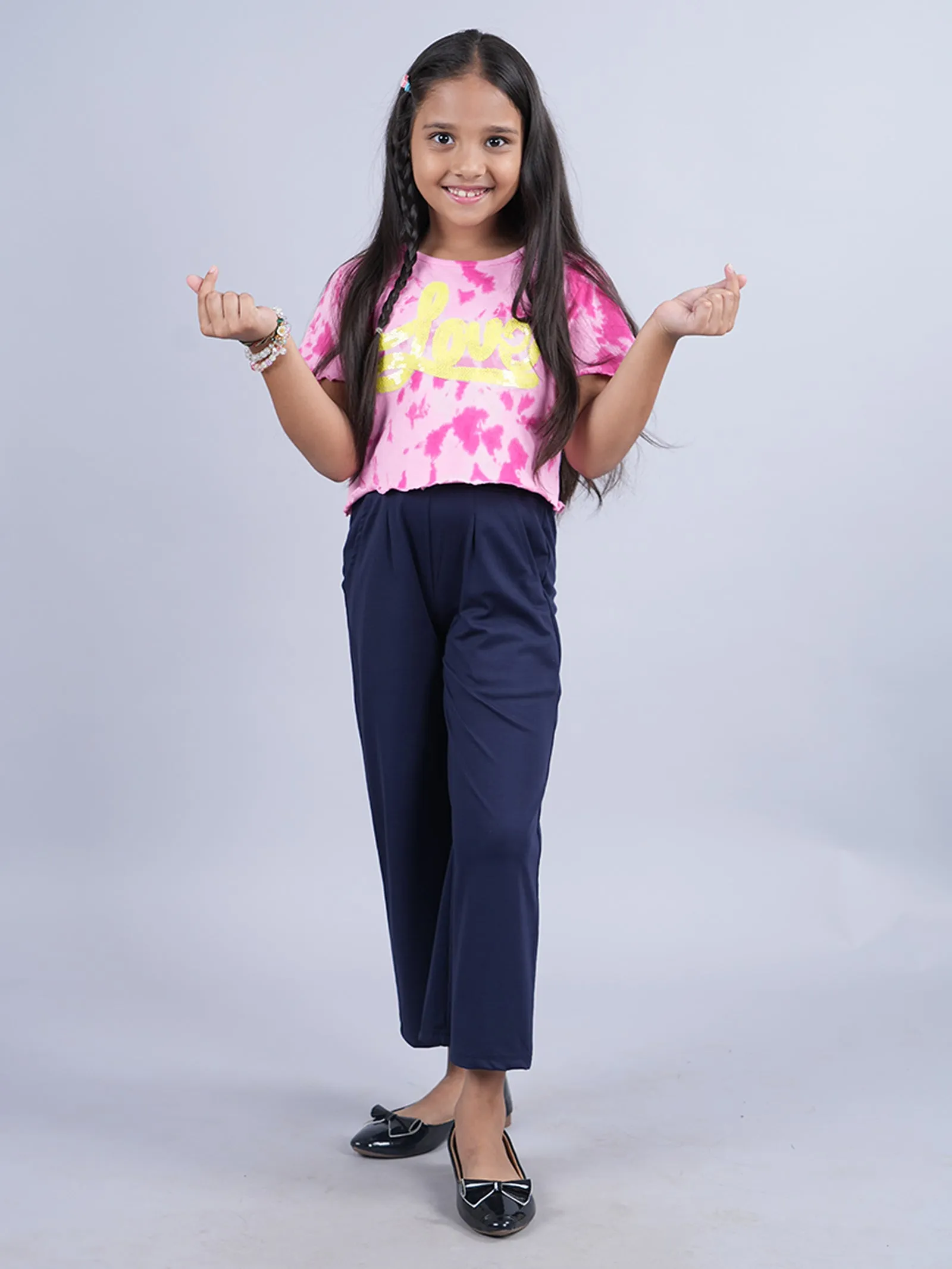 Girls Crop Tie & dye Tee & Wide Leg Pant Set