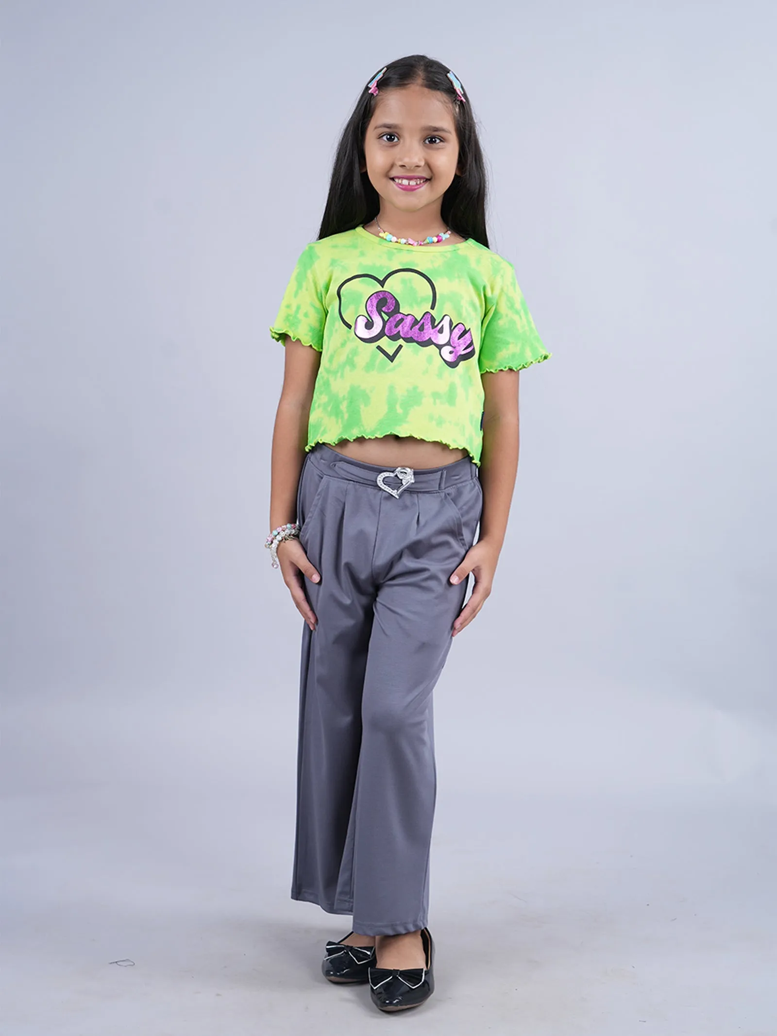 Girls Crop Tie & dye Tee & Wide Leg Pant Set