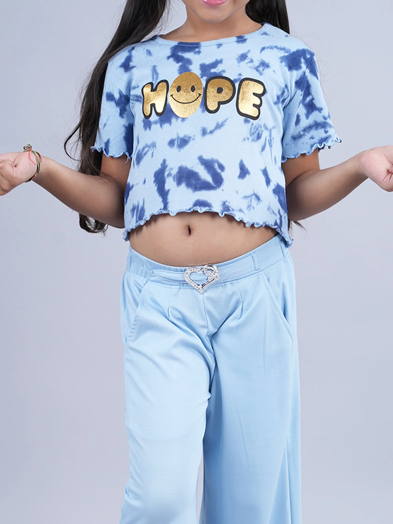 Girls Crop Tie & dye Tee & Wide Leg Pant Set