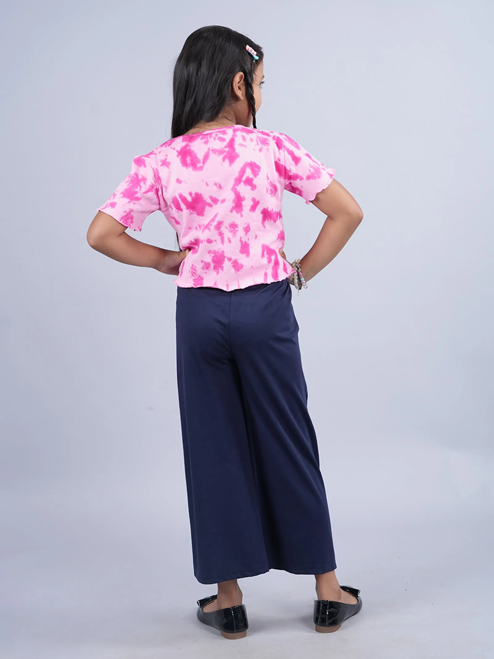 Girls Crop Tie & dye Tee & Wide Leg Pant Set