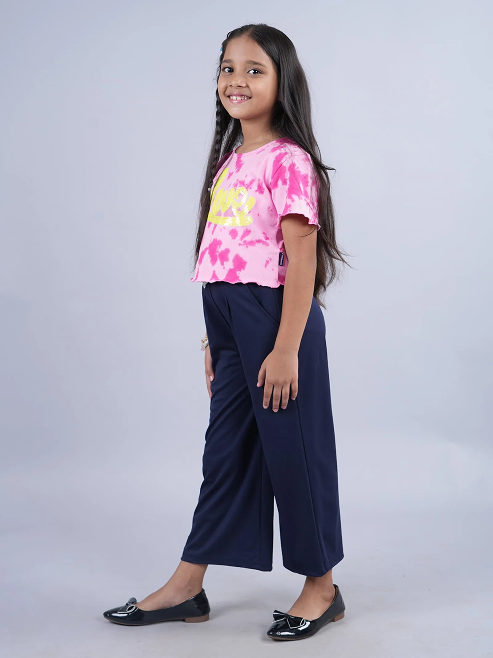 Girls Crop Tie & dye Tee & Wide Leg Pant Set