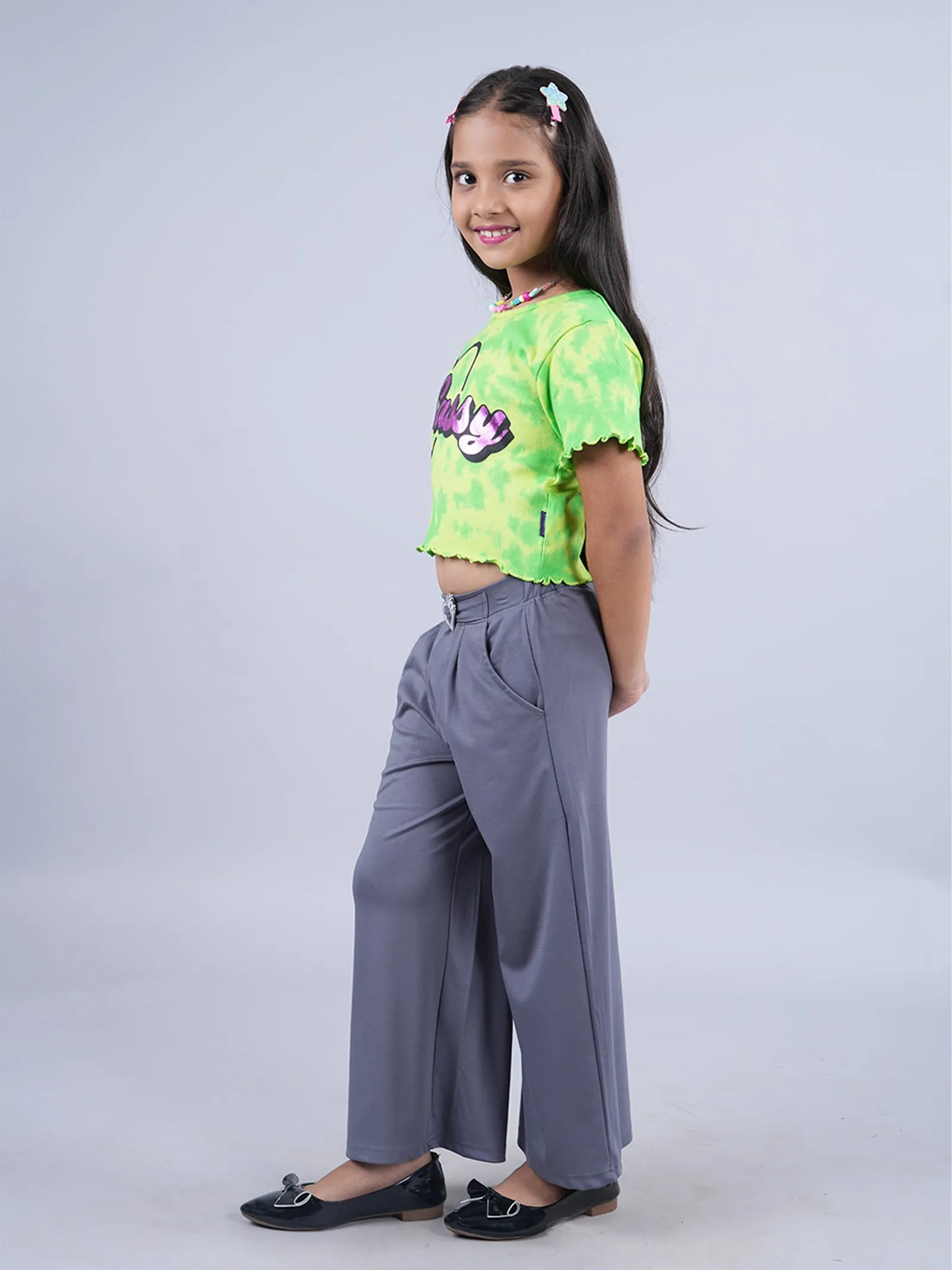 Girls Crop Tie & dye Tee & Wide Leg Pant Set