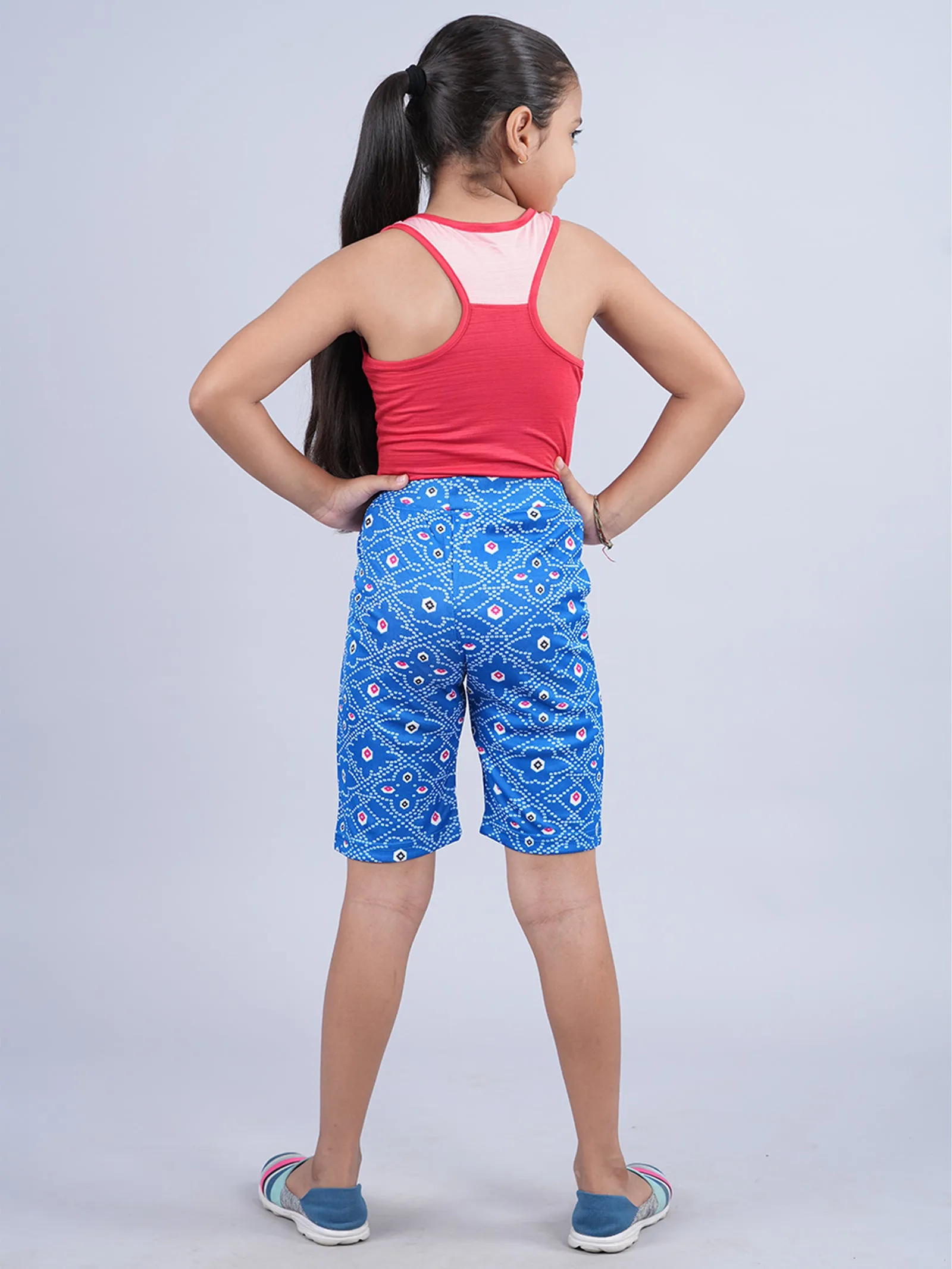 Girls Cut & Sew Round Neck Tank Top & Cycling Shorts  Set