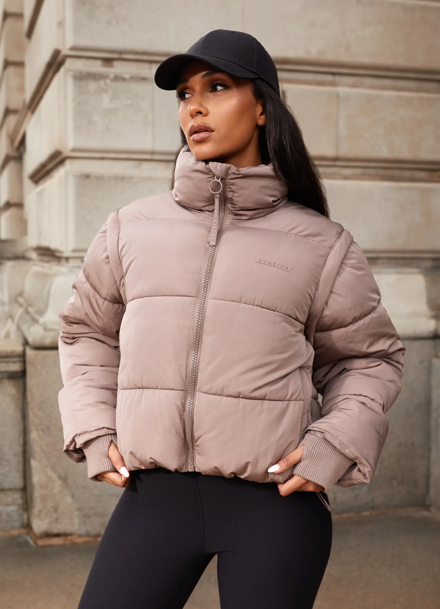 Gym King Align 2-in-1 Crop Puffer - Praline