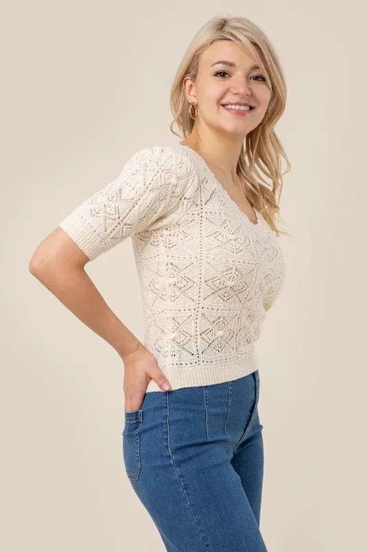 Ivory Crochet Knit Top