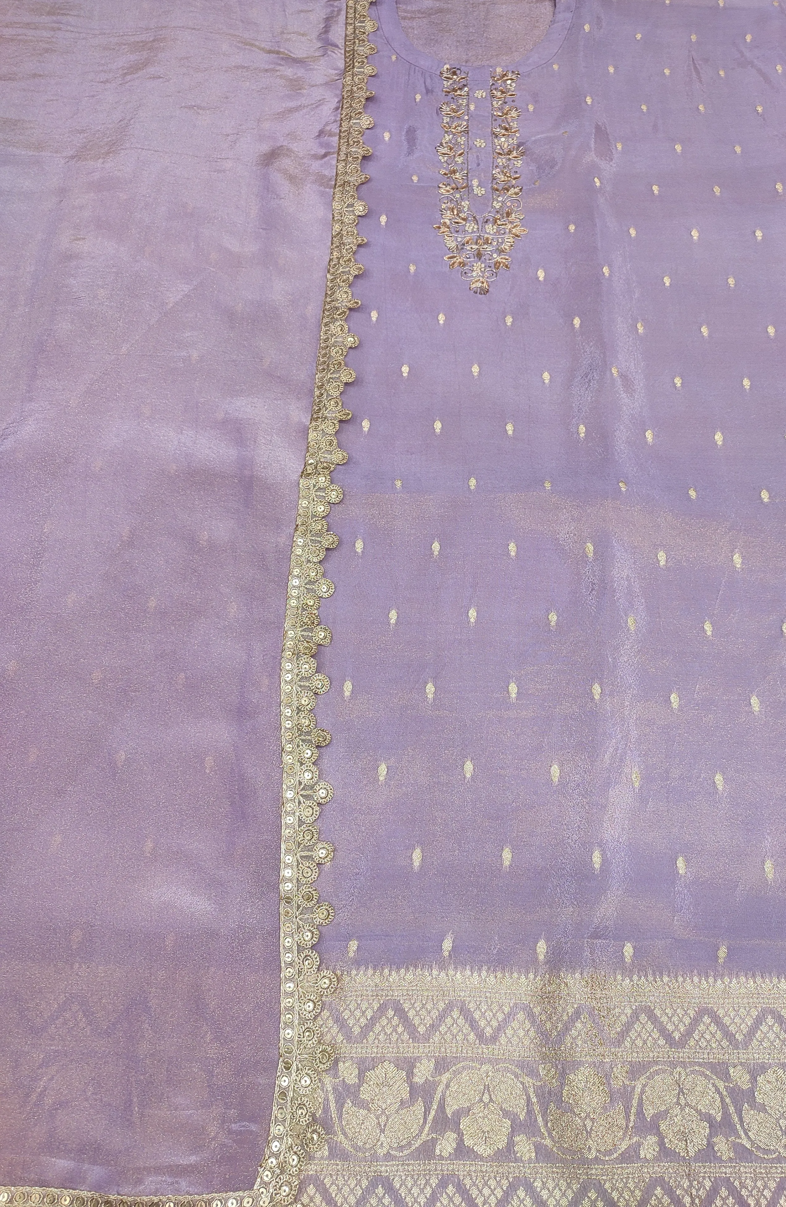 Lilac Shimmer Silk Semi-Stitch Suit With Gotapatti And Dabka Handwork